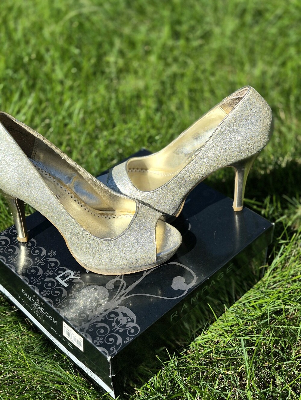 Rampage Gold Glitter Open-Toe Stiletto Heels